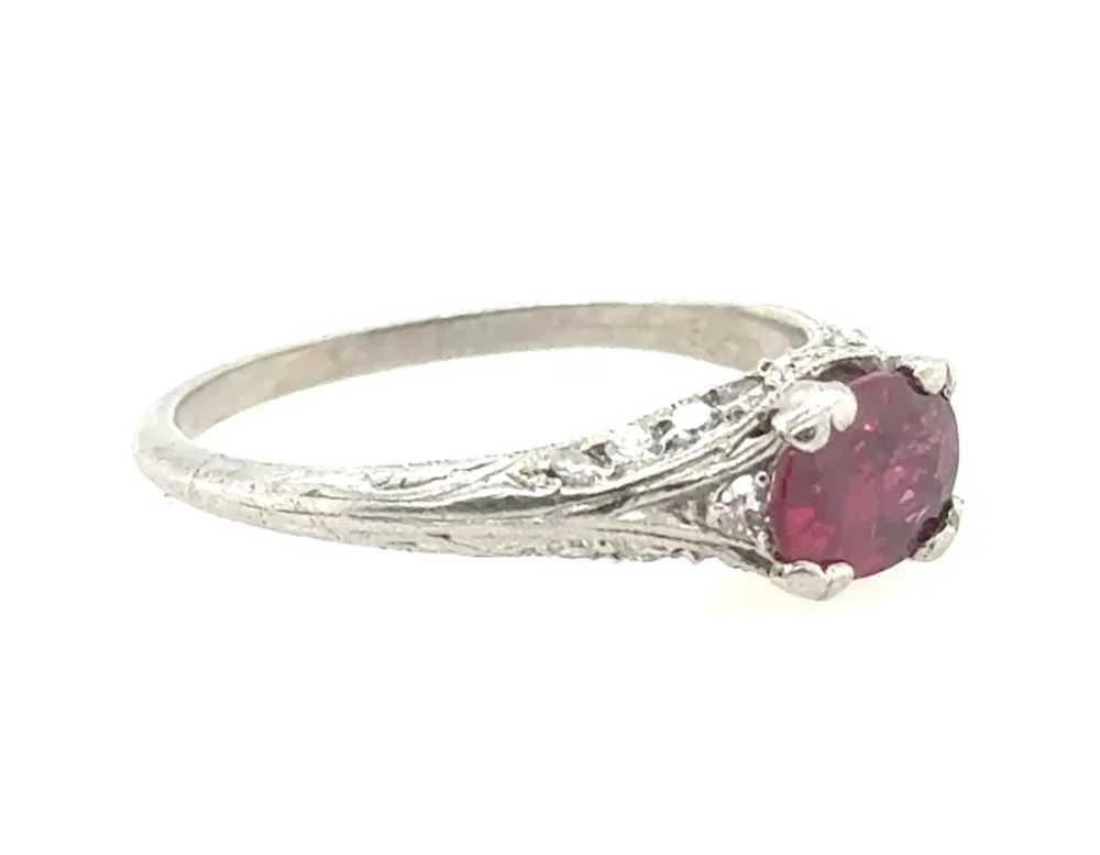 Art Deco Ruby Diamond Ring 1.10ct Platinum Antiqu… - image 4