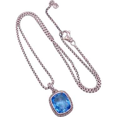 David Yurman Diamond Halo Blue Topaz Albion Pendan