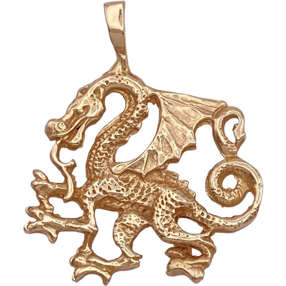 BIG Mystical Dragon Pendant 14K Gold - image 1