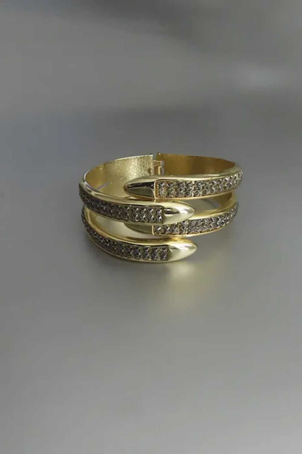 Vintage Hinged Bangle Bracelet Wrap Snake Rhinest… - image 2