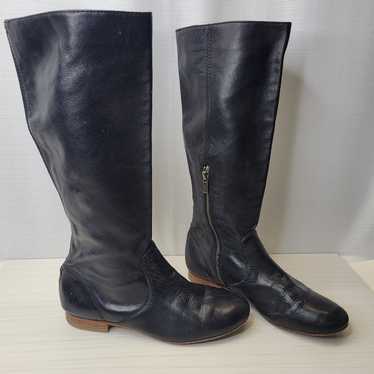 Frye Black Flat Jillian Pull On Tall Boot with Lac