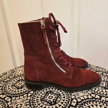 NEW! Stuart Weitzman Ande Double Zip Suede Burgund