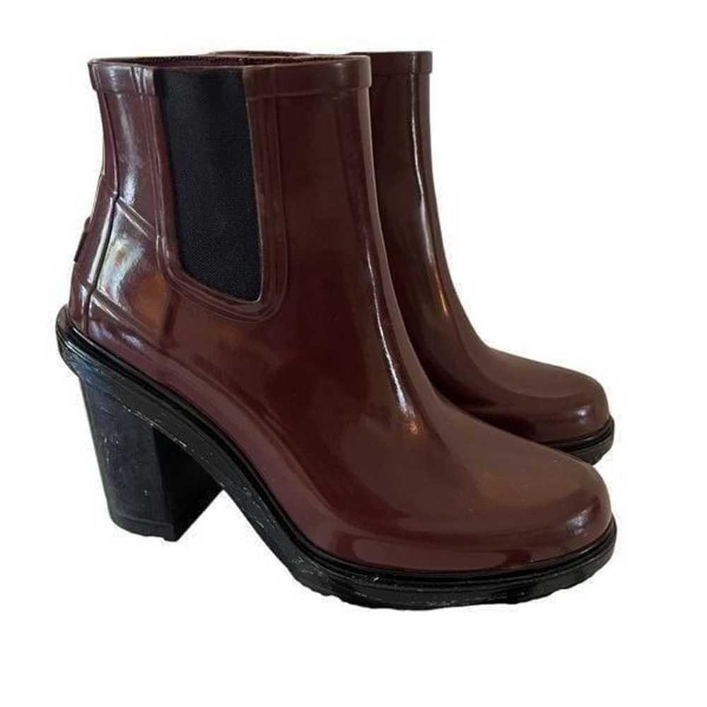 Hunter Heeled Rain Boots Burgundy Size 6 - image 1