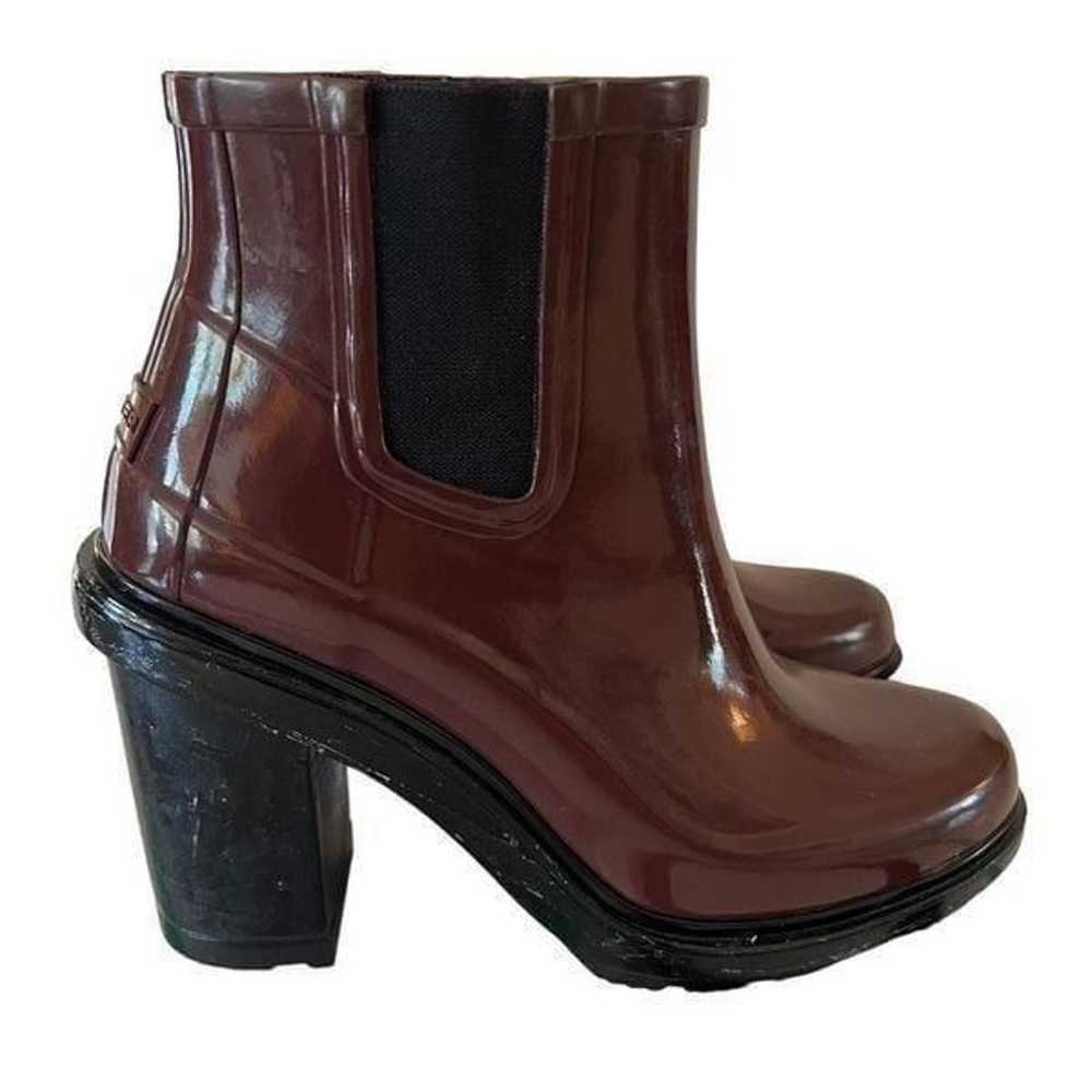 Hunter Heeled Rain Boots Burgundy Size 6 - image 2