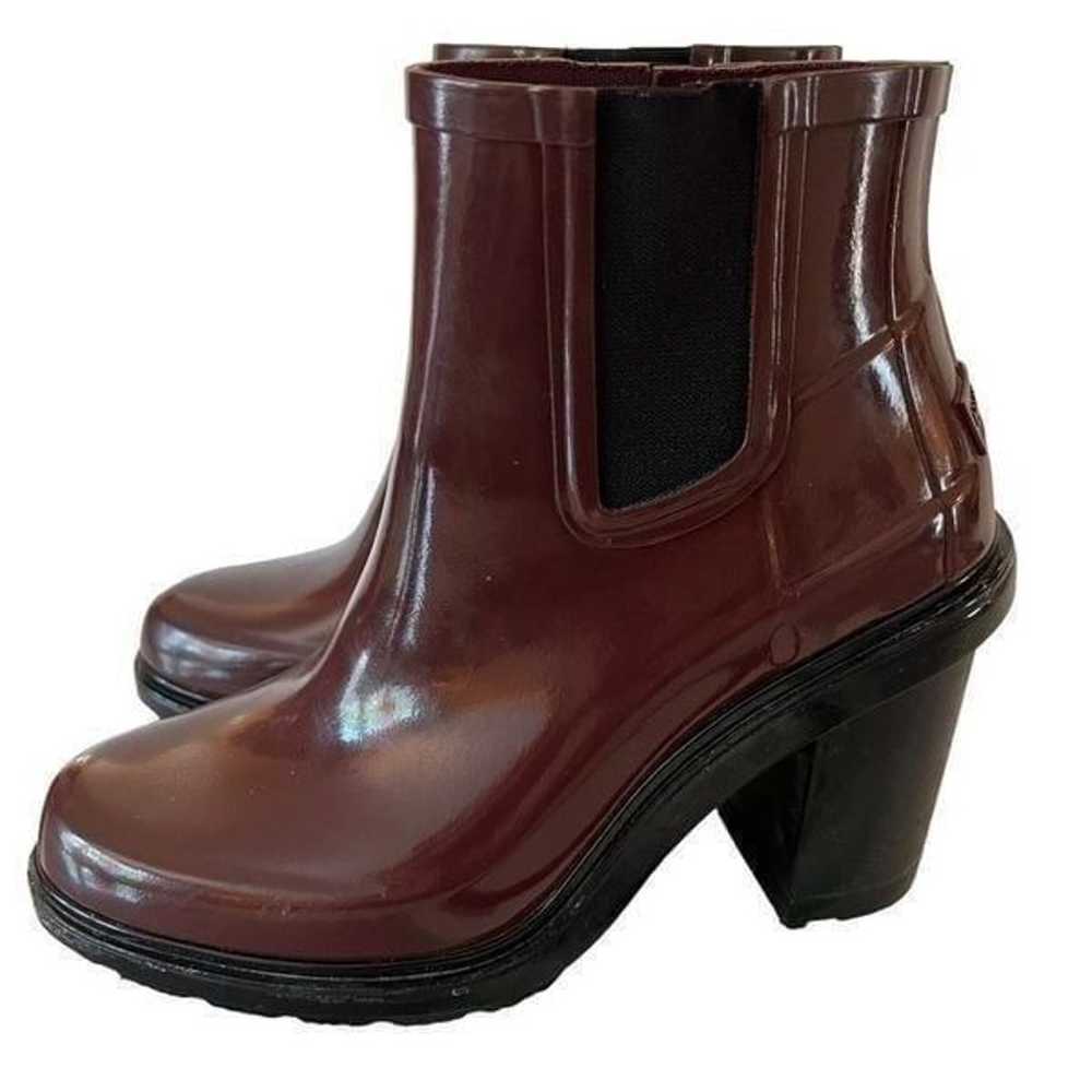 Hunter Heeled Rain Boots Burgundy Size 6 - image 3