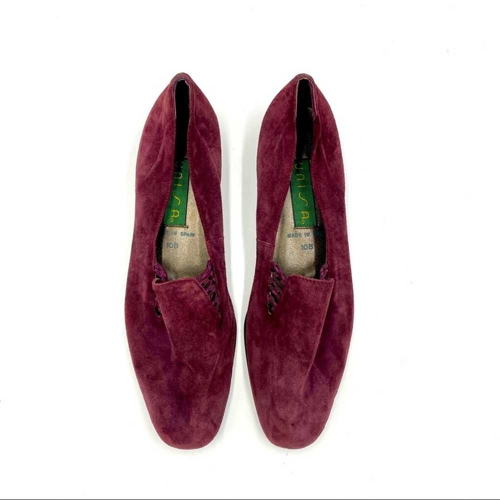 Unisa Suede Leather Flats Vintage Burgundy Red 90… - image 12