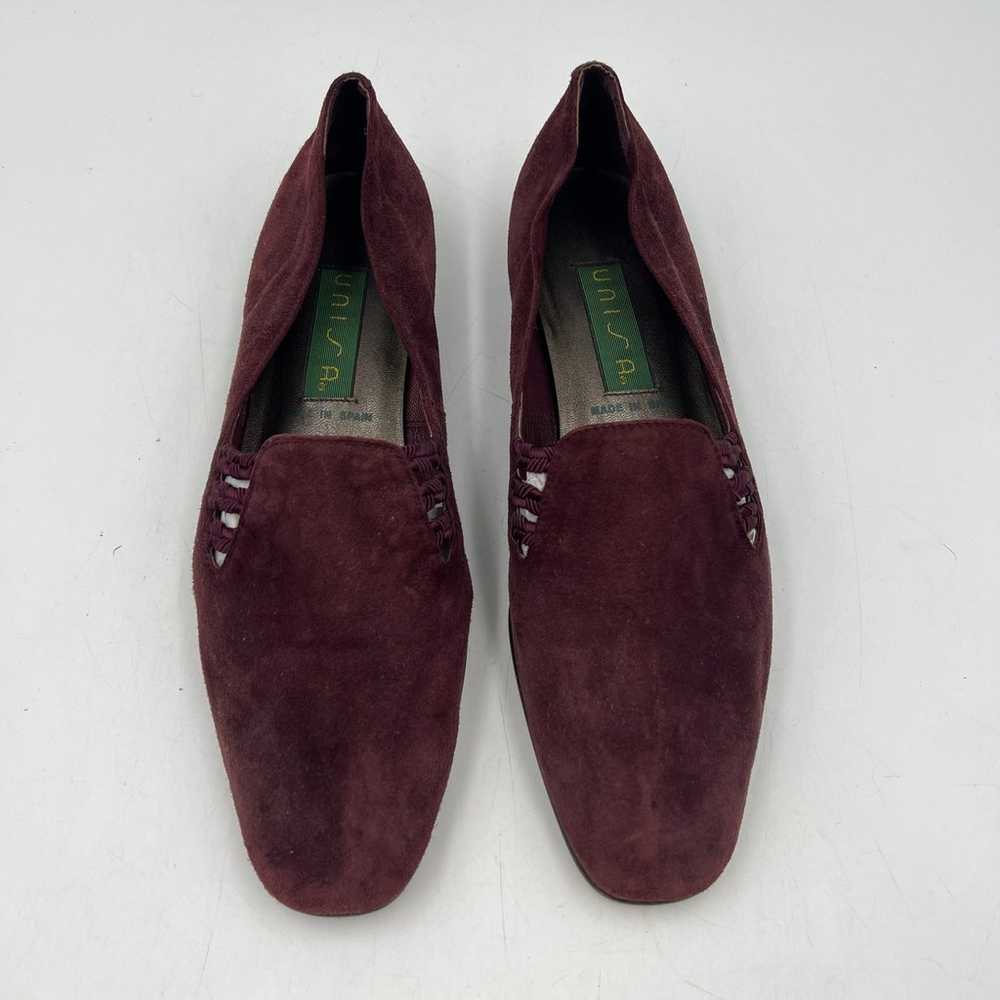 Unisa Suede Leather Flats Vintage Burgundy Red 90… - image 4