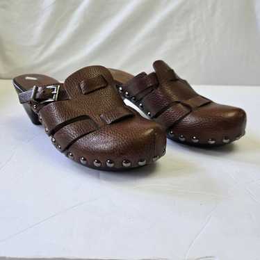 Nine West Brown Leather Clogs Size 6M Studded Buc… - image 1