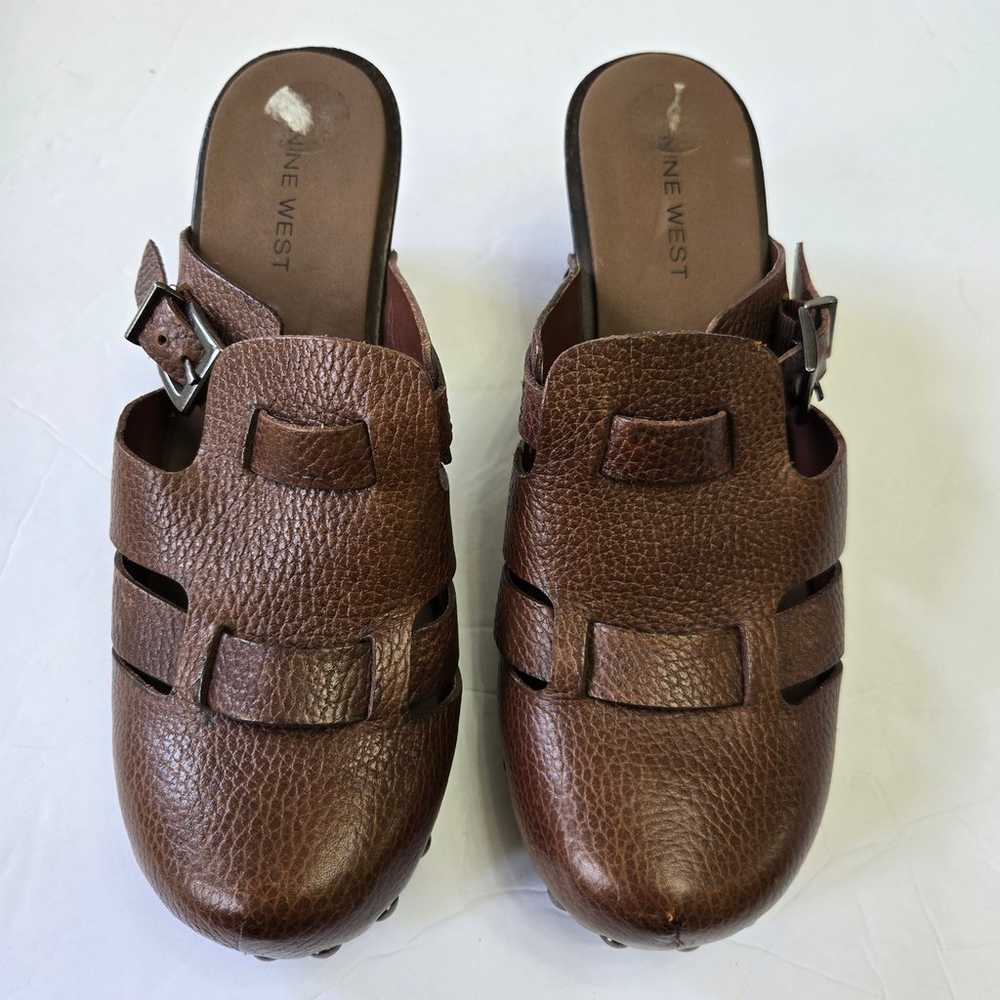 Nine West Brown Leather Clogs Size 6M Studded Buc… - image 3