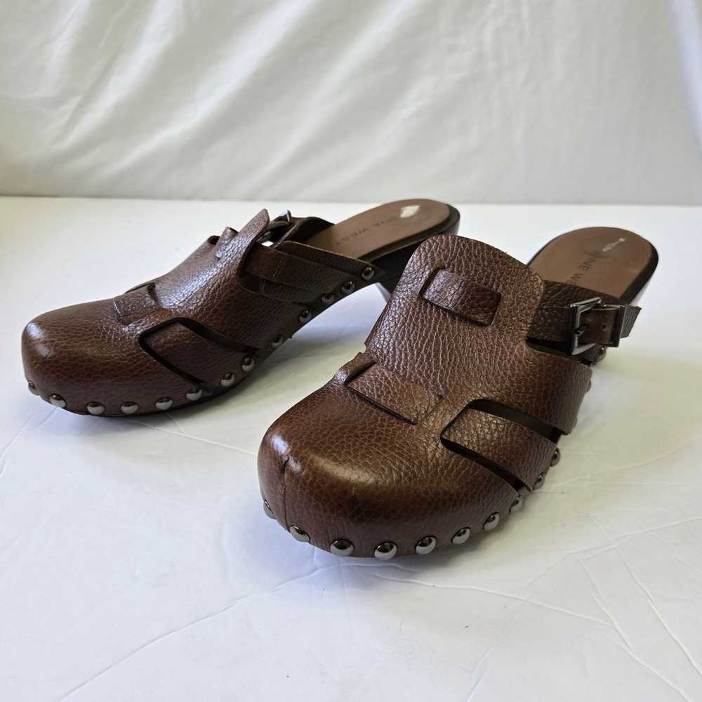 Nine West Brown Leather Clogs Size 6M Studded Buc… - image 4