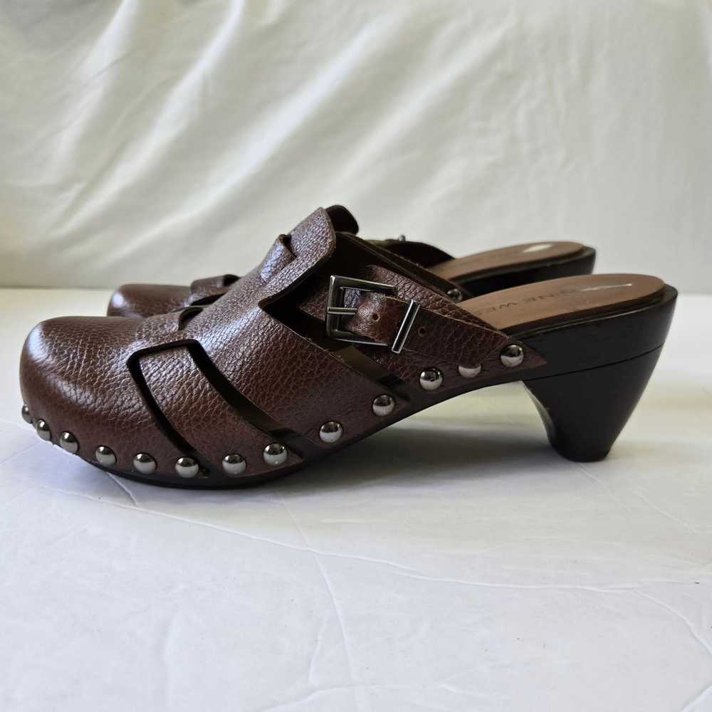 Nine West Brown Leather Clogs Size 6M Studded Buc… - image 5