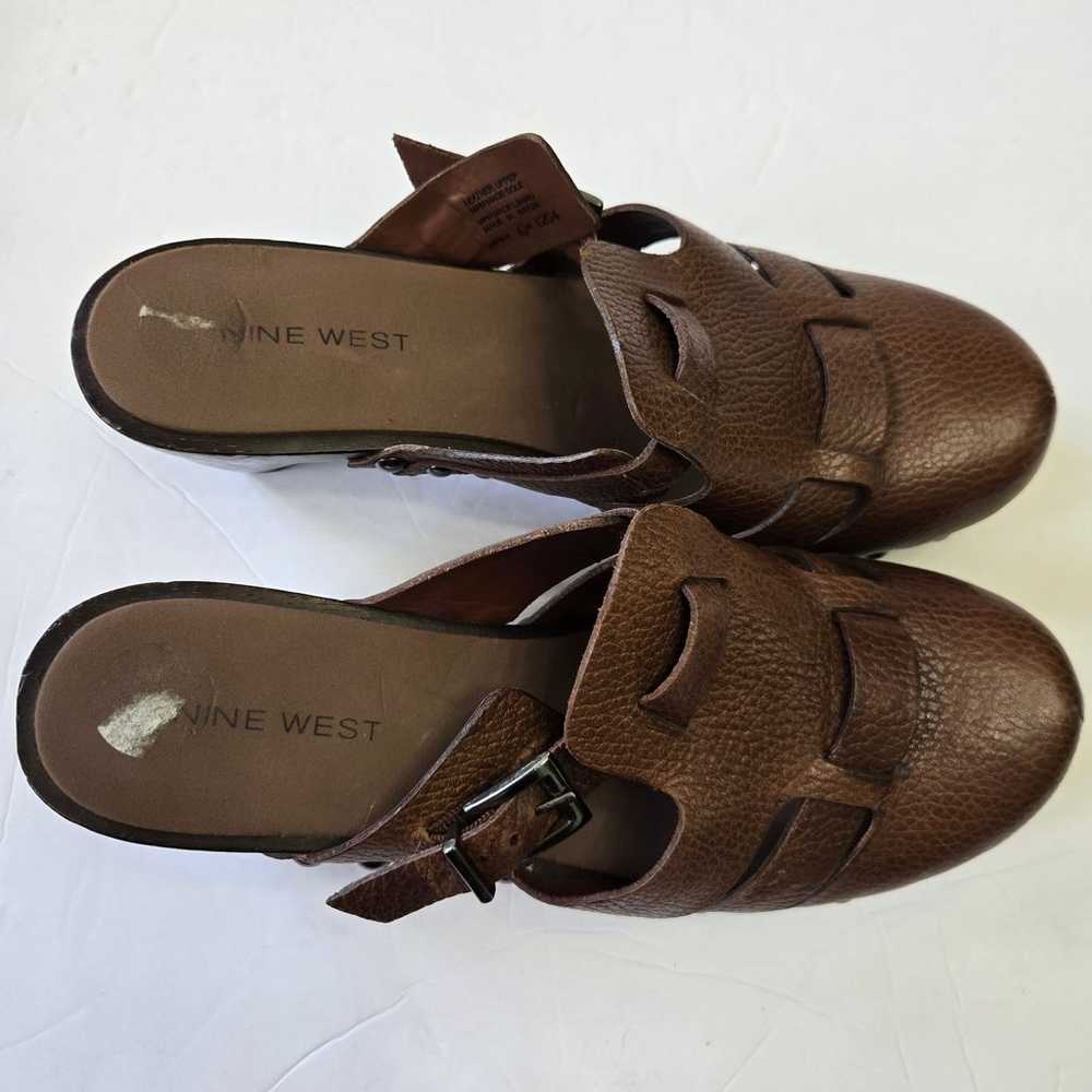 Nine West Brown Leather Clogs Size 6M Studded Buc… - image 8