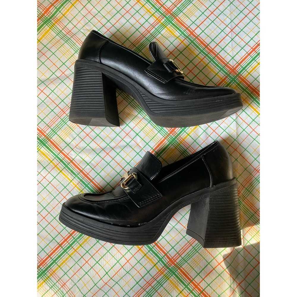 Y2K Steve Madden Chunky Heeled Black Loafer Shoes… - image 10