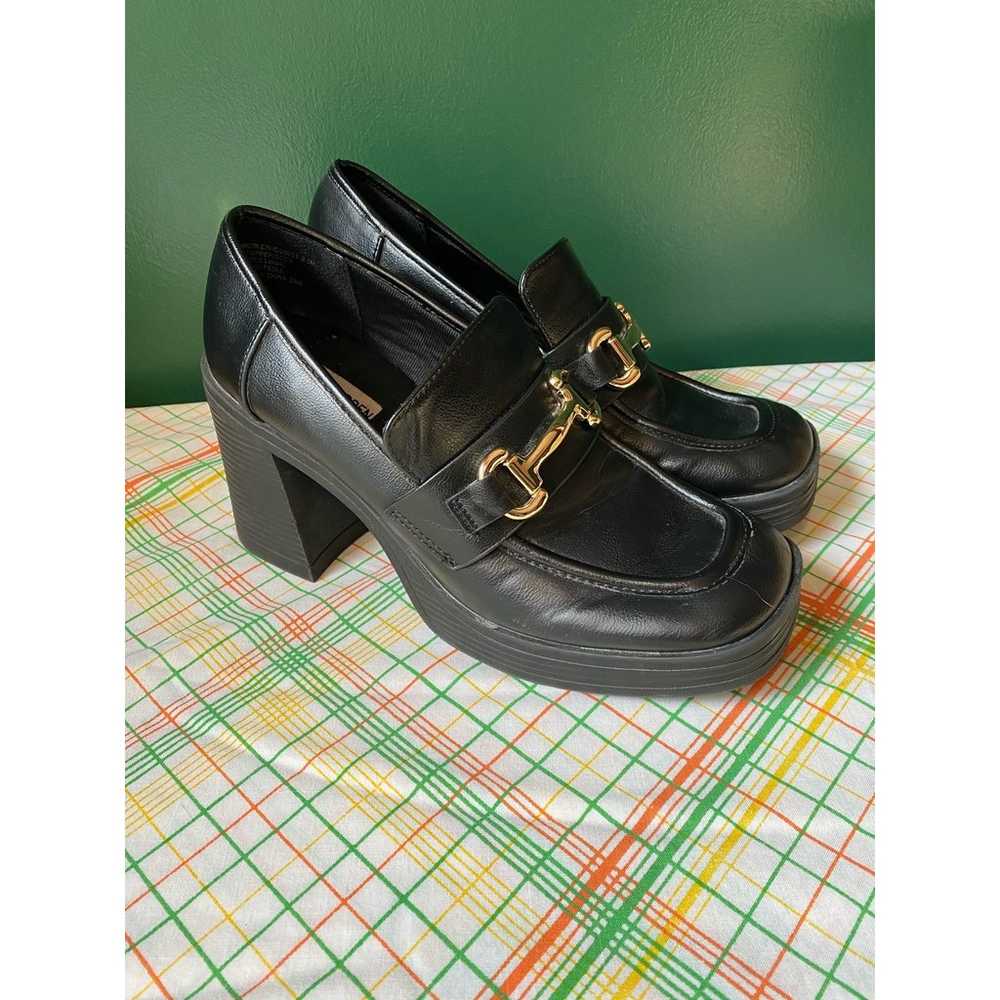 Y2K Steve Madden Chunky Heeled Black Loafer Shoes… - image 1