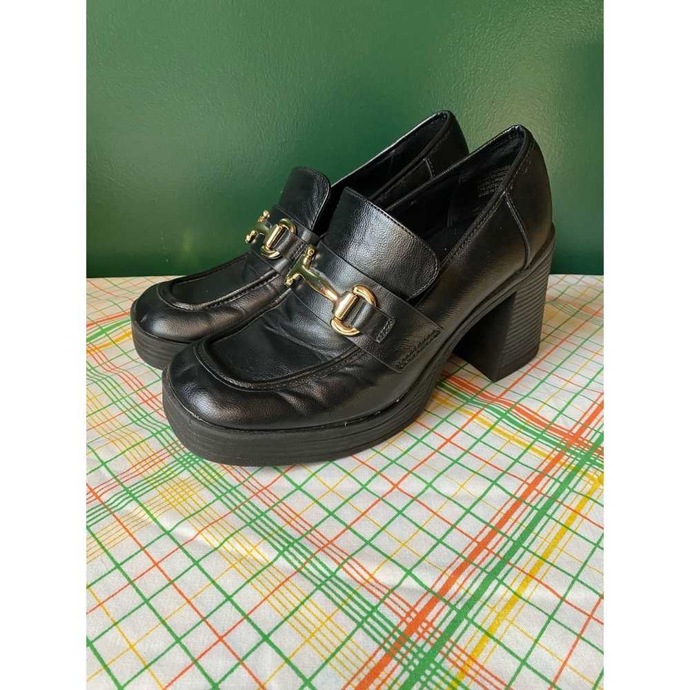 Y2K Steve Madden Chunky Heeled Black Loafer Shoes… - image 2