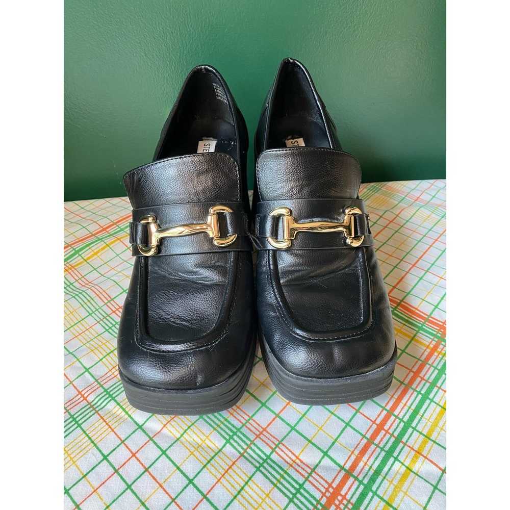 Y2K Steve Madden Chunky Heeled Black Loafer Shoes… - image 3