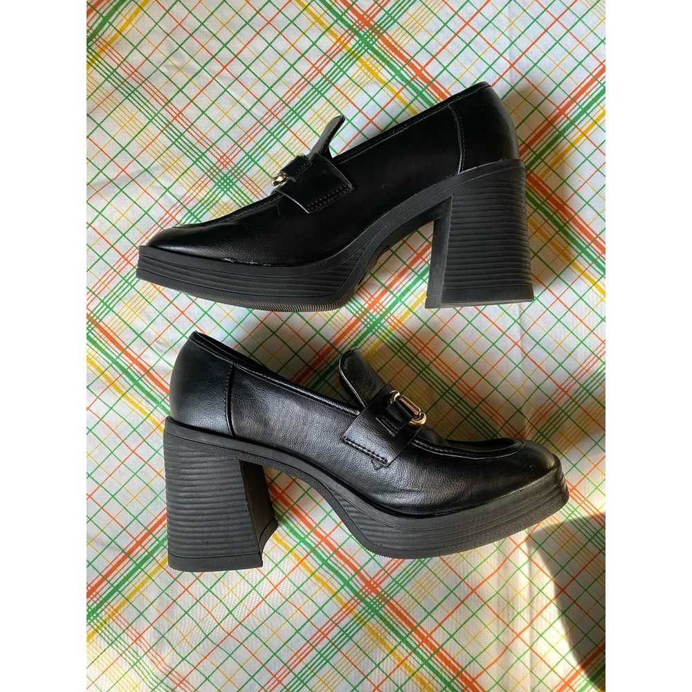 Y2K Steve Madden Chunky Heeled Black Loafer Shoes… - image 9