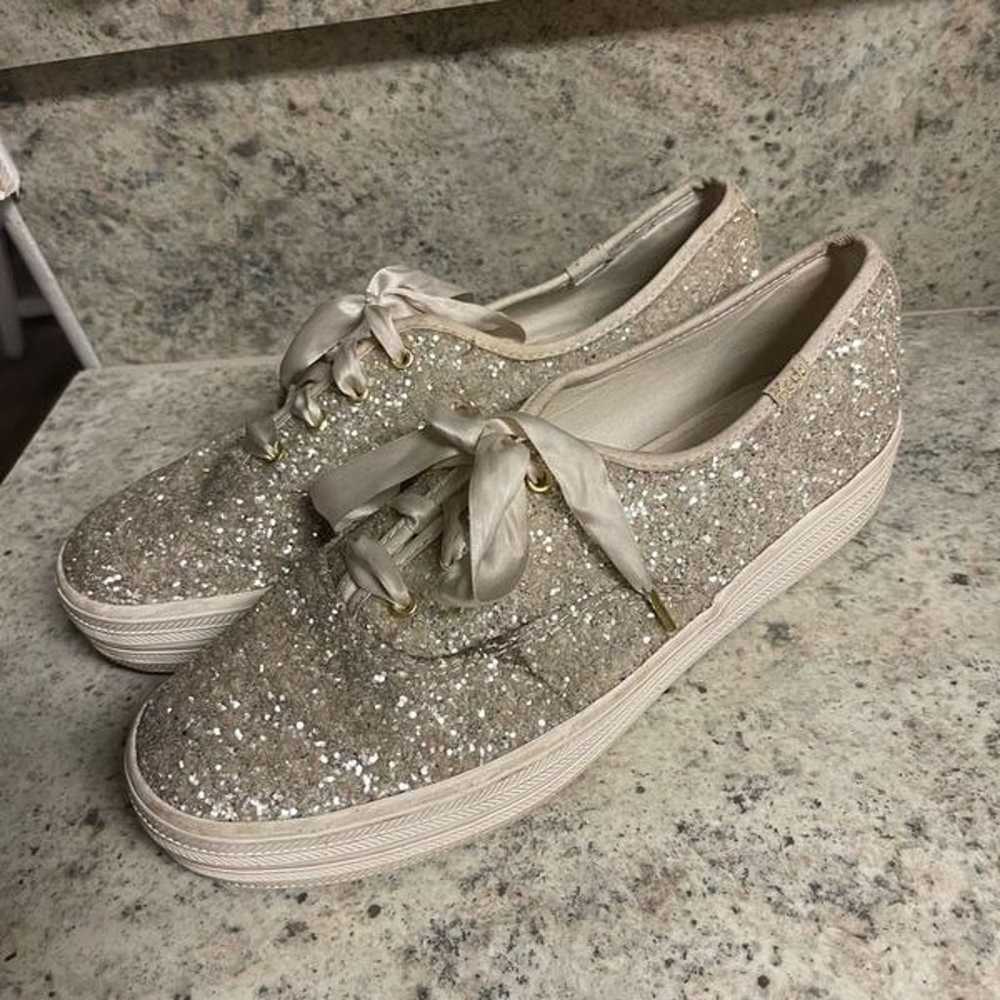 Keds x Kate Spade glitter white lace up sneakers - image 1