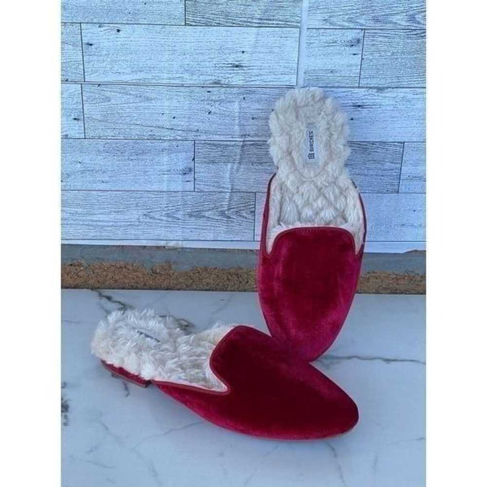 Birdies The Phoebe Ruby Red Velvet Faux Fur Mules… - image 1