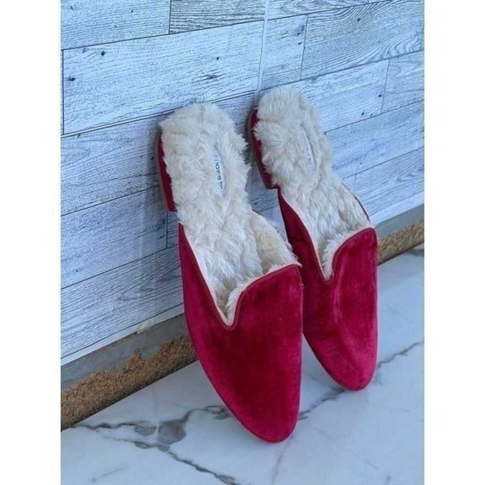 Birdies The Phoebe Ruby Red Velvet Faux Fur Mules… - image 3