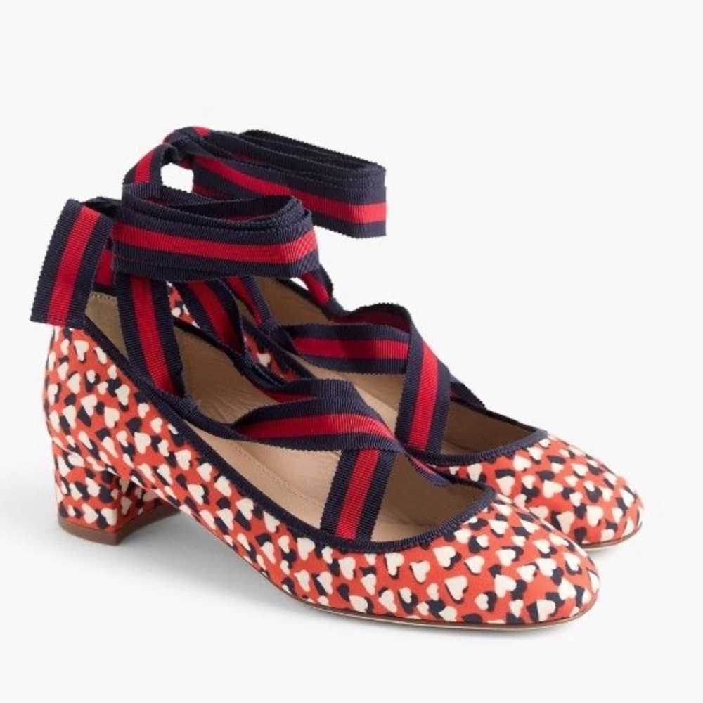 JCrew silk red heart print shoes - image 1