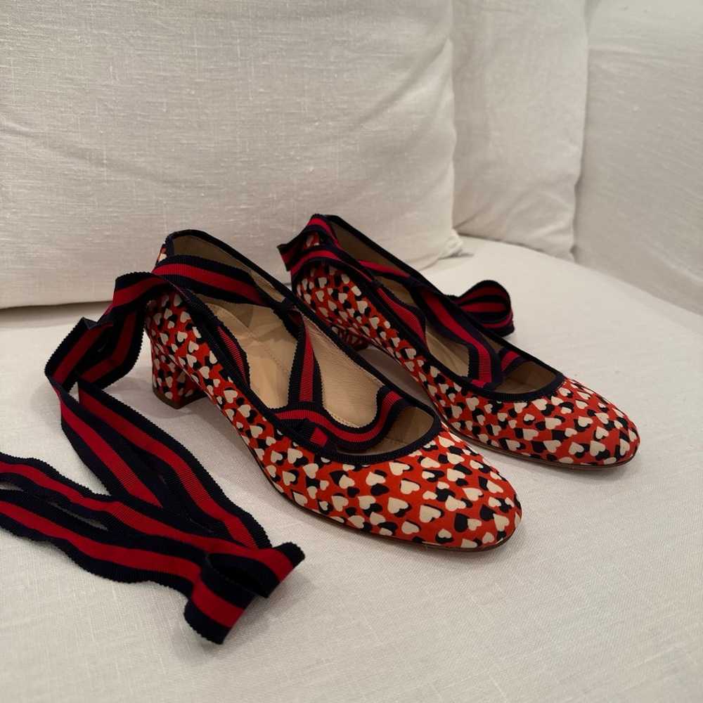 JCrew silk red heart print shoes - image 2