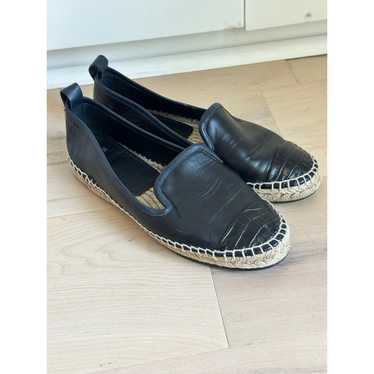 Fendi Black Leather Junia Cap Toe Flat Espadrille 