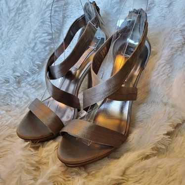 BCBGMAXAZRIA satin strappy heels with tassels - image 1