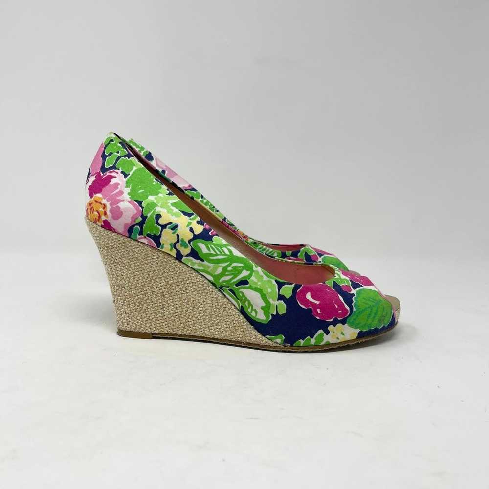 Lilly Pulitzer Navy Green Pink Floral Peep Toe We… - image 2