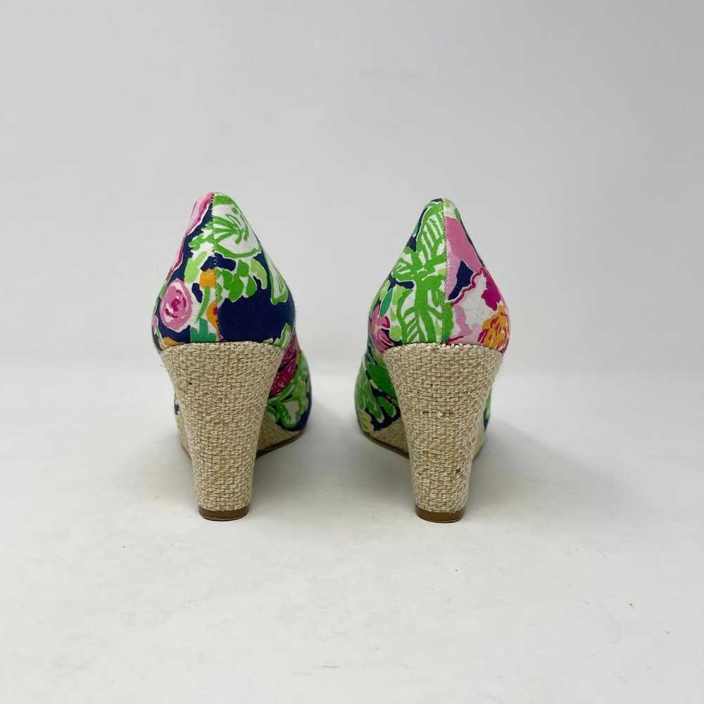 Lilly Pulitzer Navy Green Pink Floral Peep Toe We… - image 3