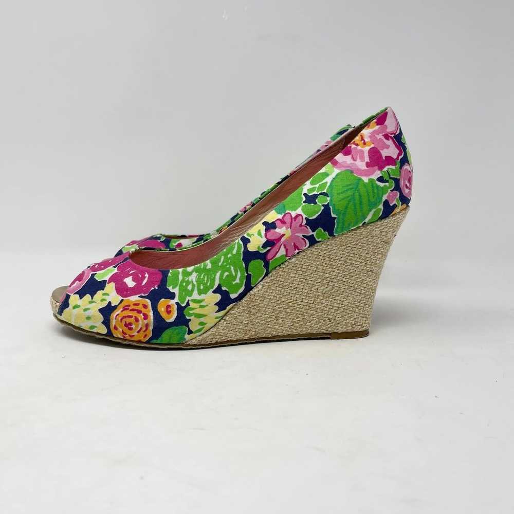 Lilly Pulitzer Navy Green Pink Floral Peep Toe We… - image 4