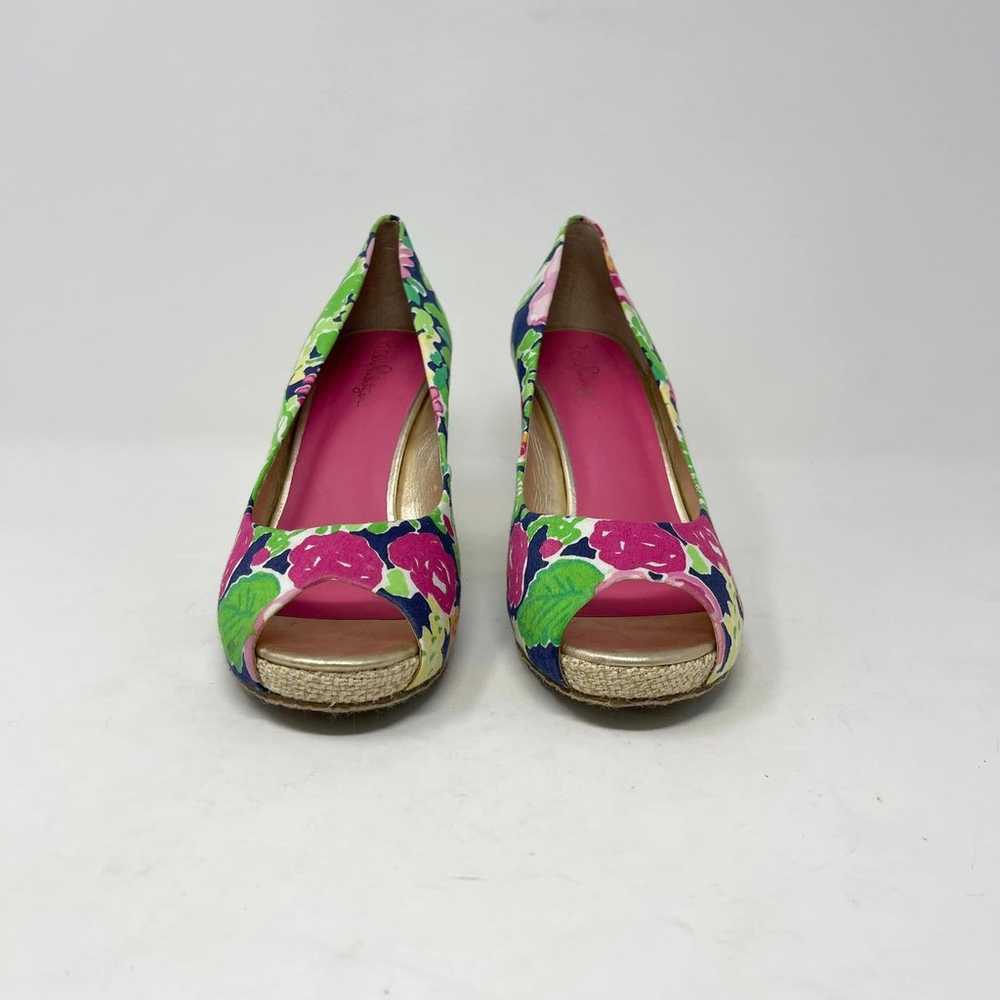 Lilly Pulitzer Navy Green Pink Floral Peep Toe We… - image 5