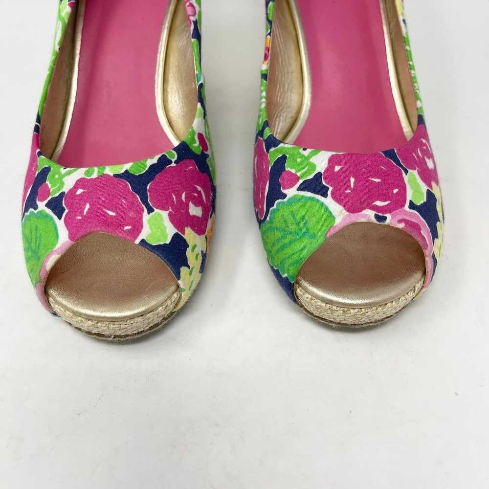 Lilly Pulitzer Navy Green Pink Floral Peep Toe We… - image 6