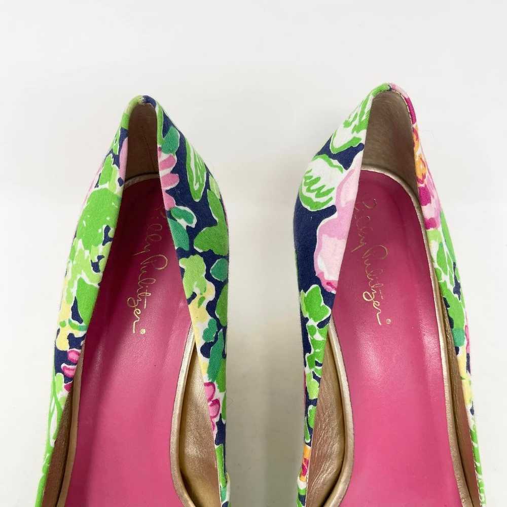 Lilly Pulitzer Navy Green Pink Floral Peep Toe We… - image 7