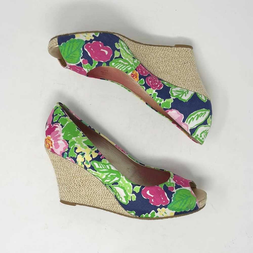 Lilly Pulitzer Navy Green Pink Floral Peep Toe We… - image 8