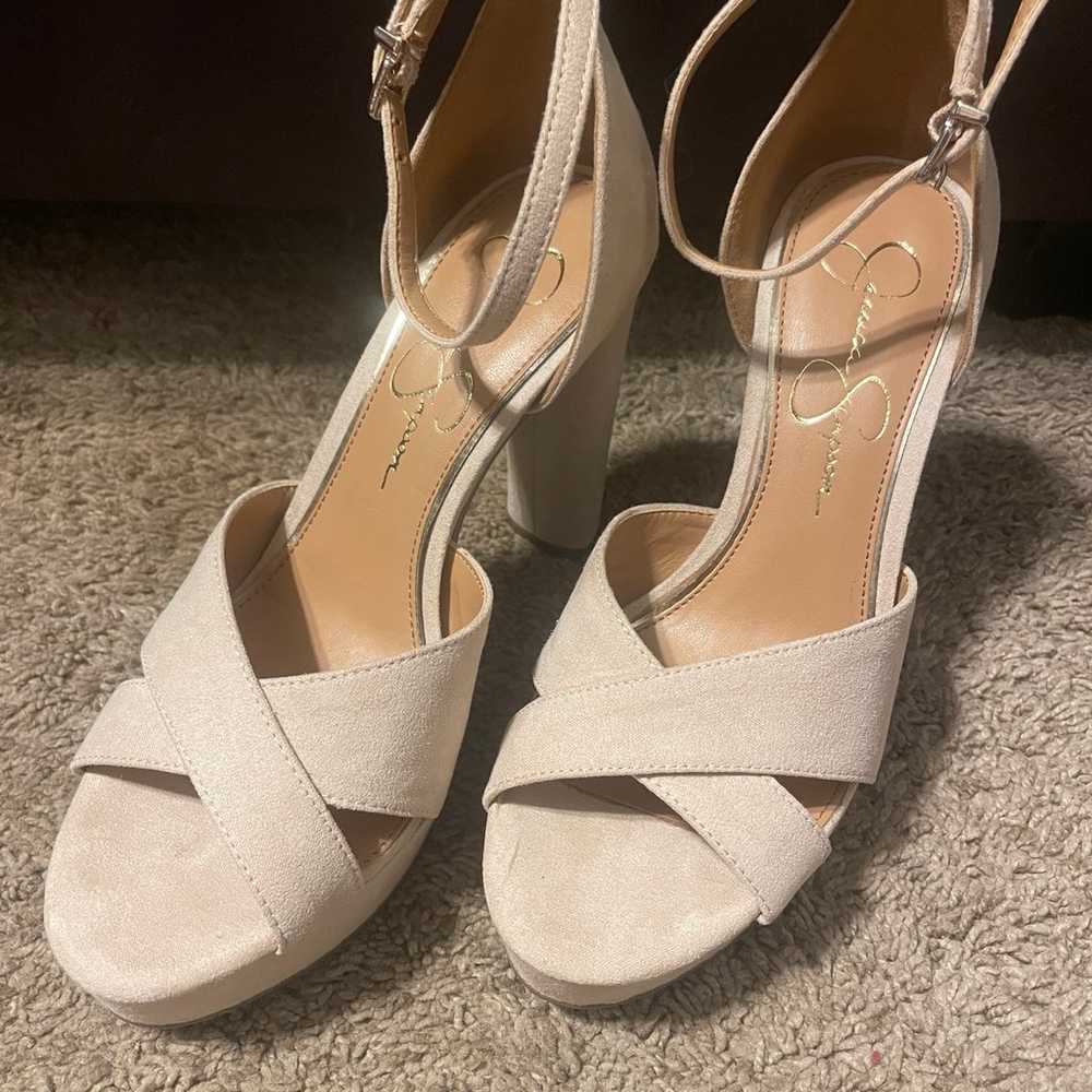 Jessica Simpson microsuede beige heels size 7 - image 3