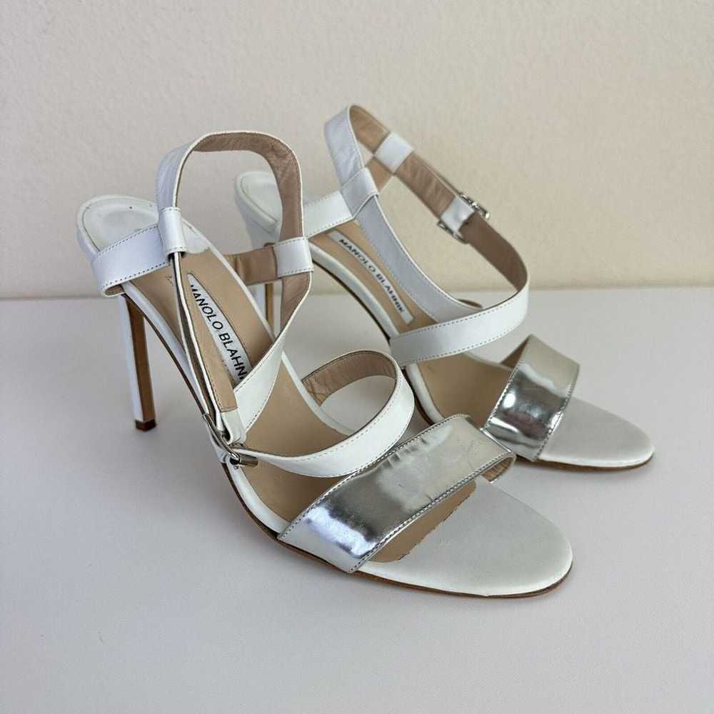 Manolo Blahnik Strappy 4" Heels Sandals Silver Wh… - image 1