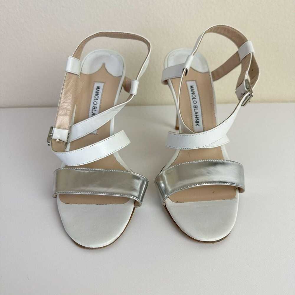 Manolo Blahnik Strappy 4" Heels Sandals Silver Wh… - image 2