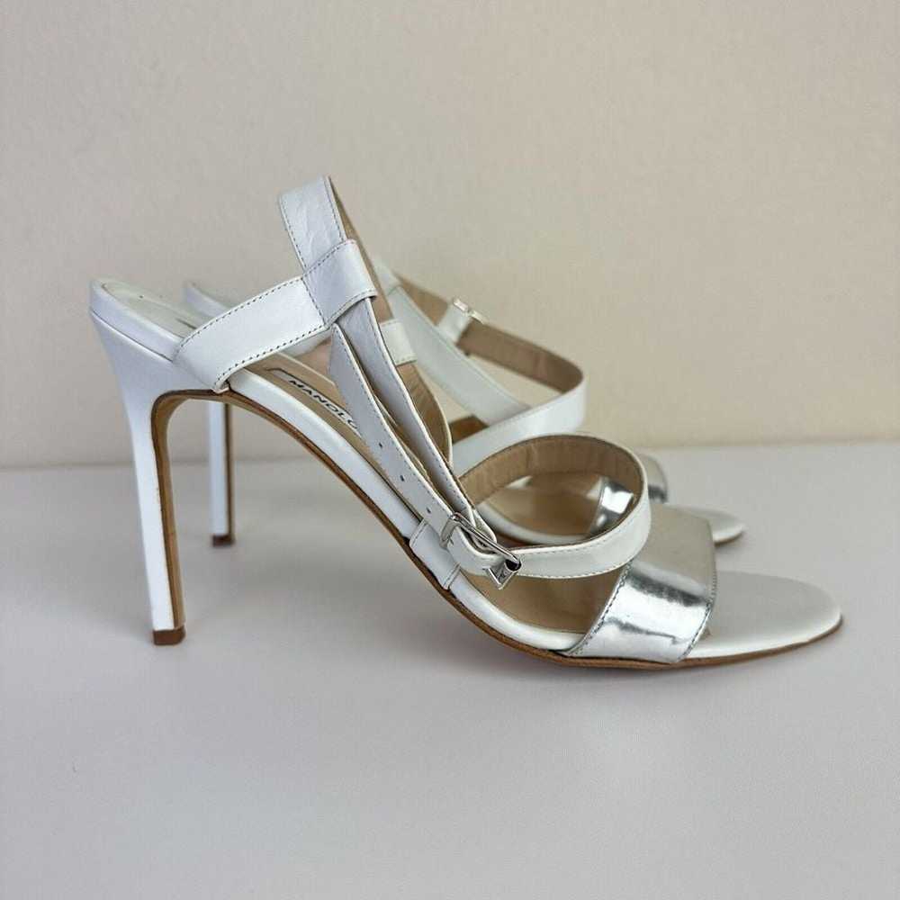 Manolo Blahnik Strappy 4" Heels Sandals Silver Wh… - image 3