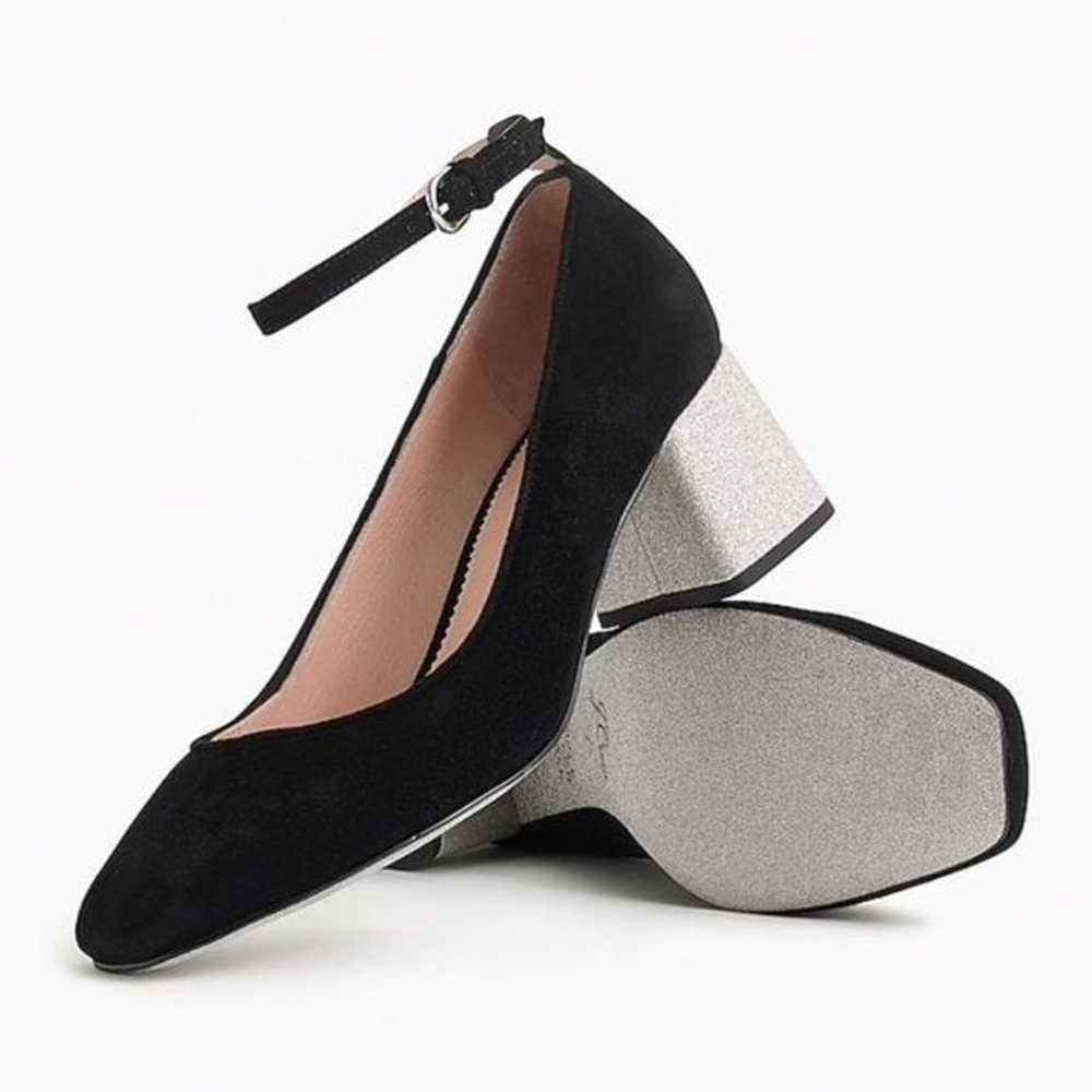 J crew Celia block heel suede silver pump shoes - image 1