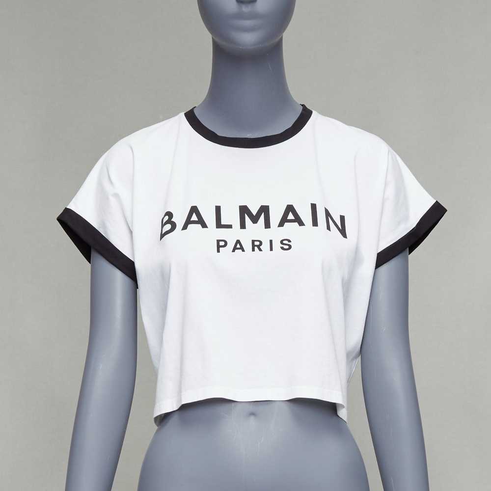 Balmain BALMAIN white cotton black big logo cropp… - image 1