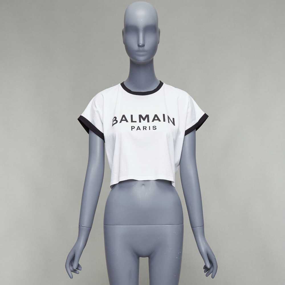 Balmain BALMAIN white cotton black big logo cropp… - image 9