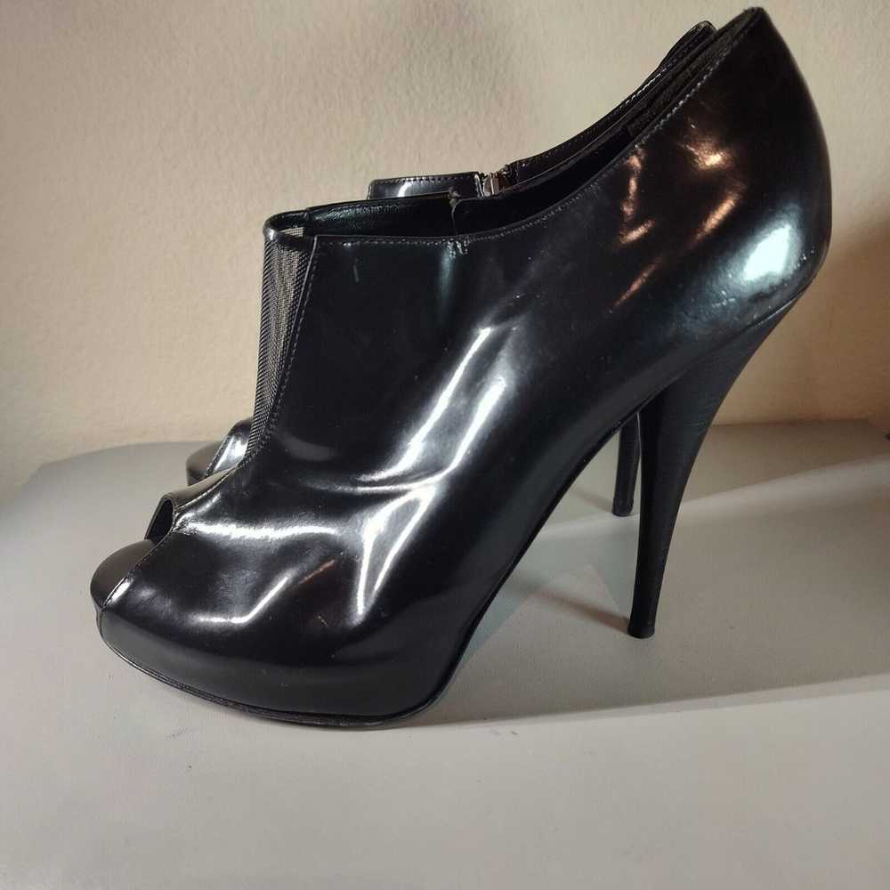 Fendi Solid Black Patent Leather Bootie Peep Toe … - image 2