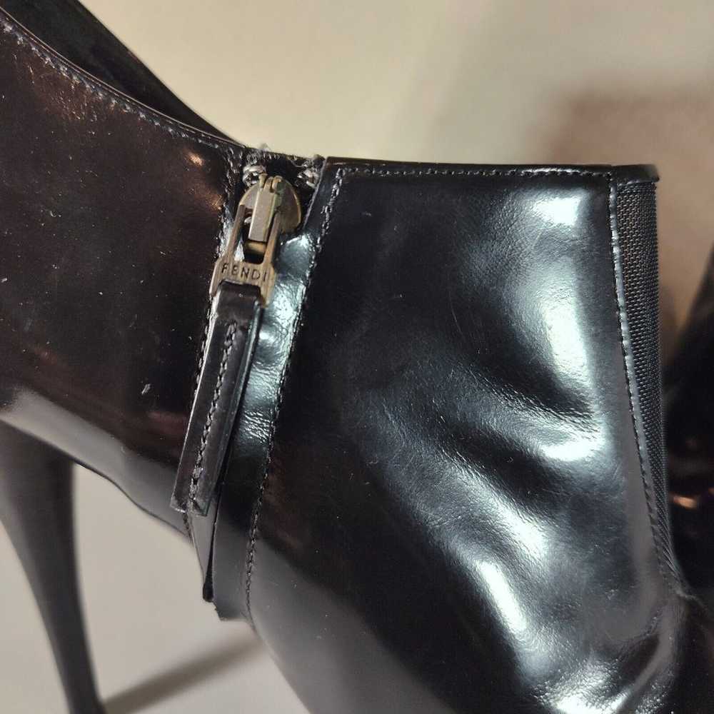 Fendi Solid Black Patent Leather Bootie Peep Toe … - image 7