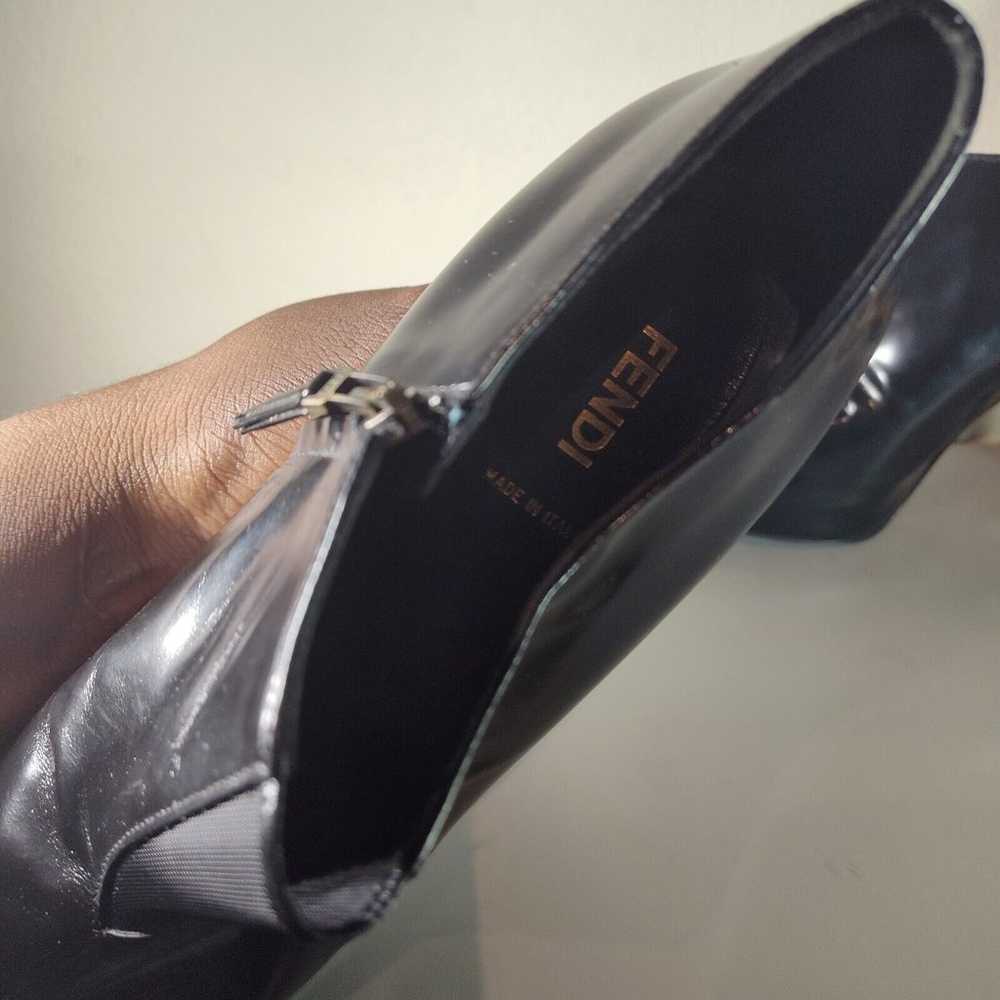 Fendi Solid Black Patent Leather Bootie Peep Toe … - image 9