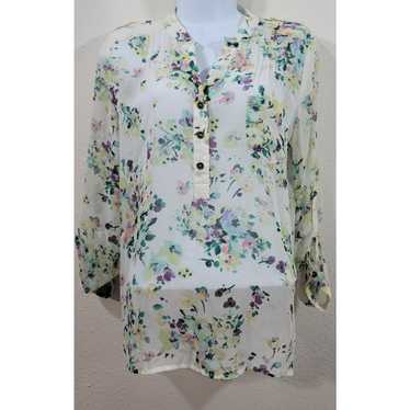 Other Sweet Rain White Purple Floral Henley Sheer 