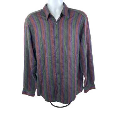 Vintage Mens XL Long Sleeve Geometric Striped Shi… - image 1