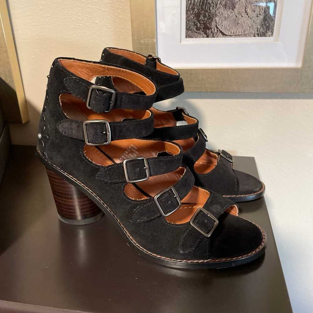 Coach black suede buckle open toe booties sz 6 - image 1