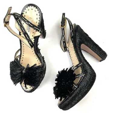 {Prada} Raffia Bow Platform Heel size 39 black - image 1