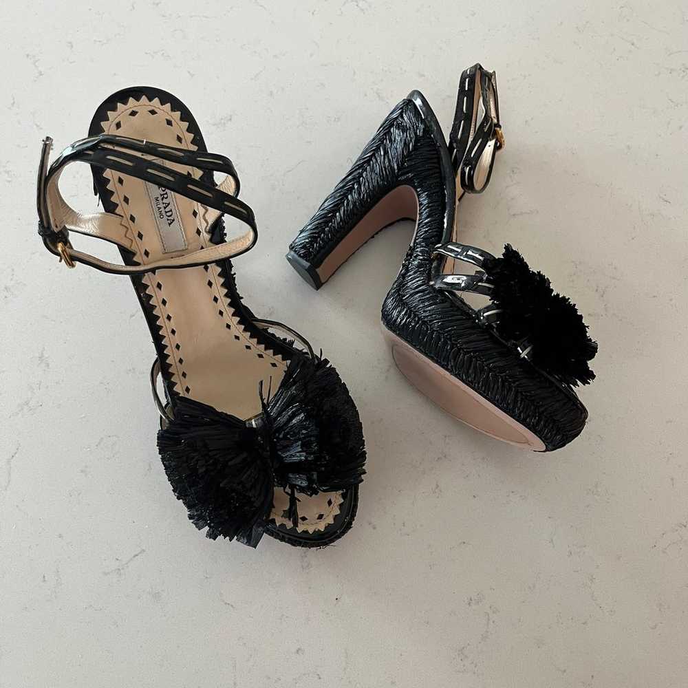 {Prada} Raffia Bow Platform Heel size 39 black - image 2